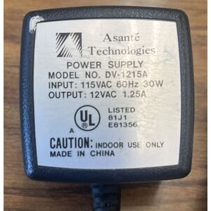 OEM Asante Technologies Power Supply Adapter Cord Model No. DV-1215A 12VAC 1.25A